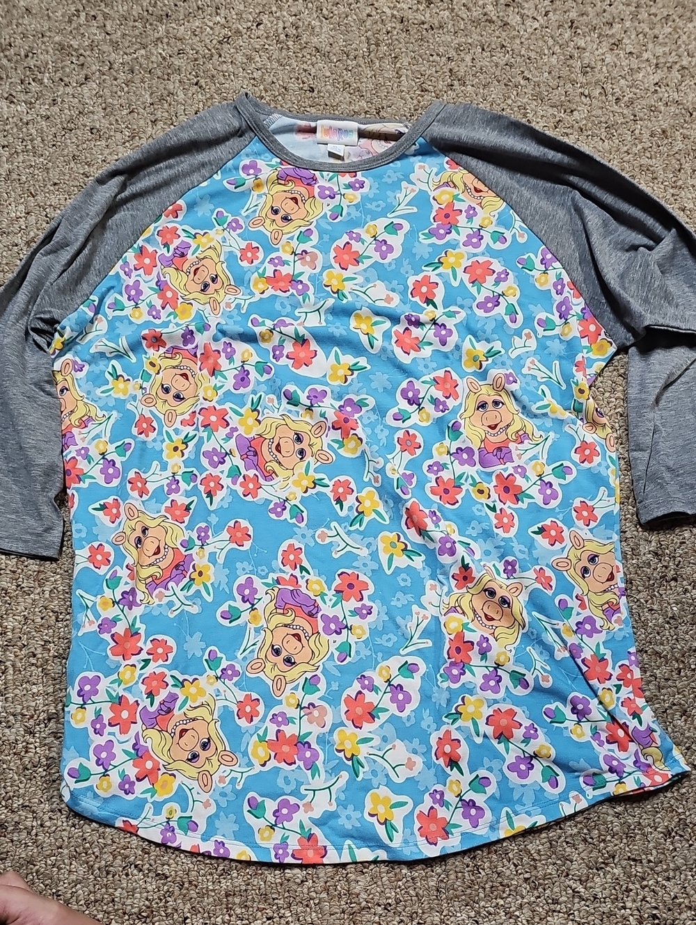 LuLaRoe Ms. PIGGY Blue Floral Randy Raglan Print